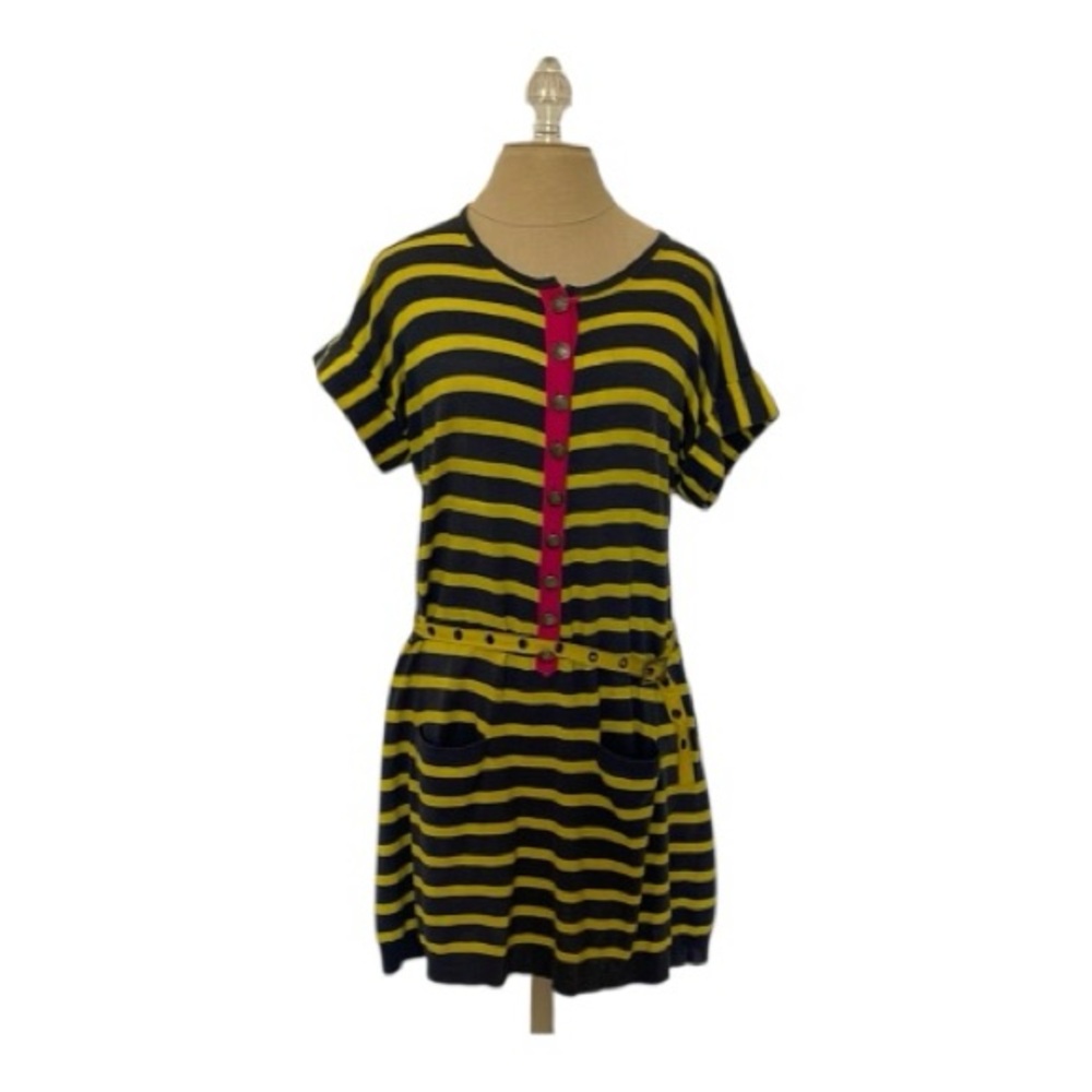 Nanette Lepore:Striped Yellow and Black Dress with Pink Accents size S
